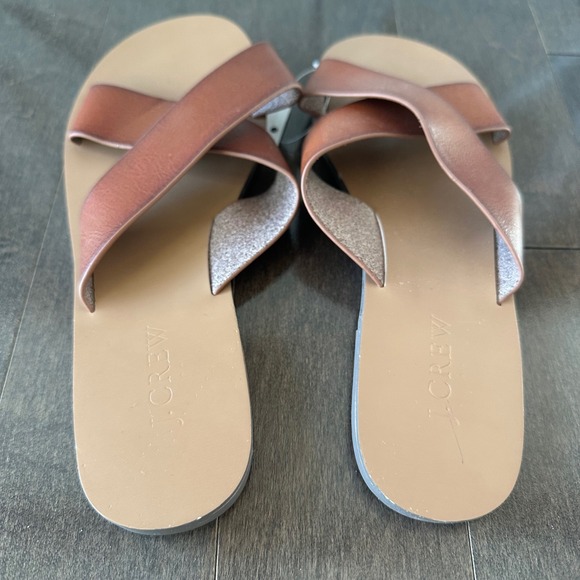 NWT J. Crew Factory Criss Cross Slip On Sandals Vacation Travel Brown 7 - Picture 2 of 4